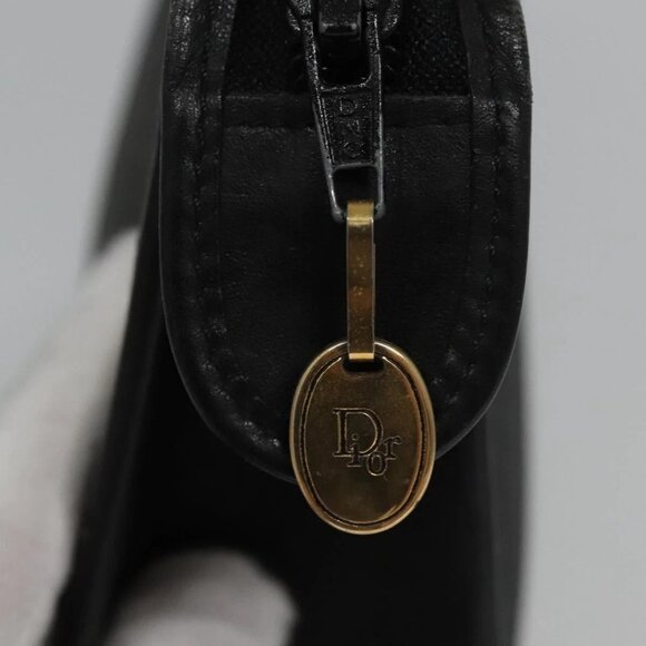 Christian Dior Honeycomb Canvas Clutch Bag PVC Leather Black Gold Auth ti2910 - Picture 11 of 16